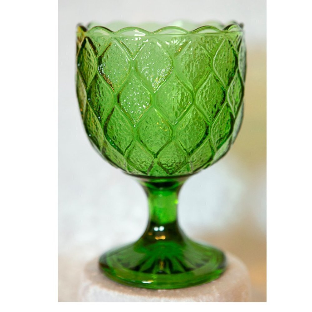 BEAUTIFUL Vintage Emerald Green Glass Stemmed Vase CANOPY COMPOTE GOBLET